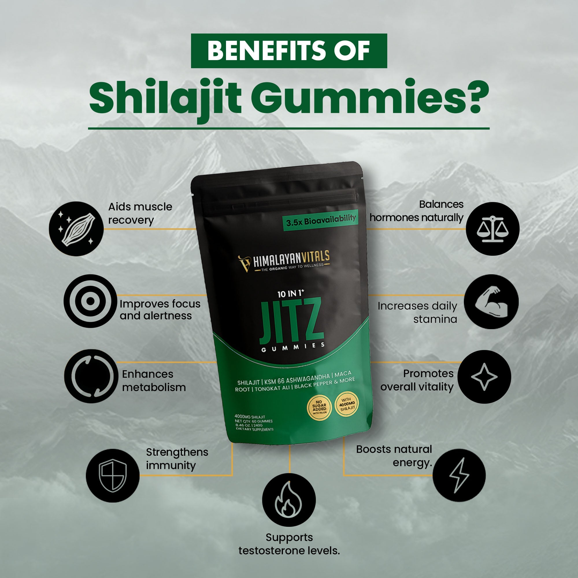 Jitz Shilajit Gummies with Ashwagandha, 60 servings per Package
