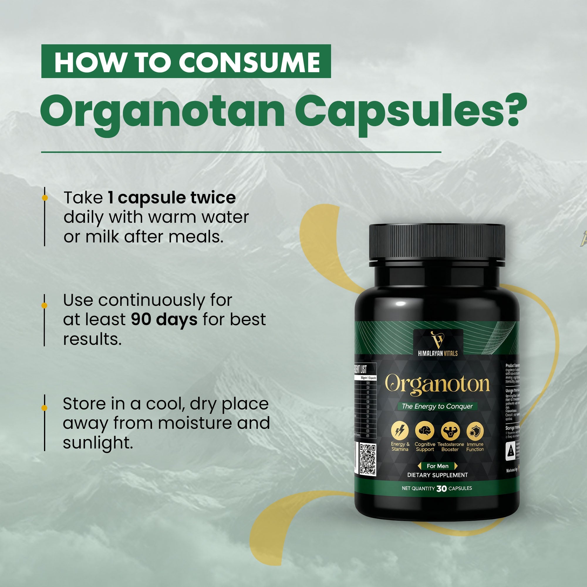 Organotan, Shilajit Multivitamin Capsules for men, 60 serving